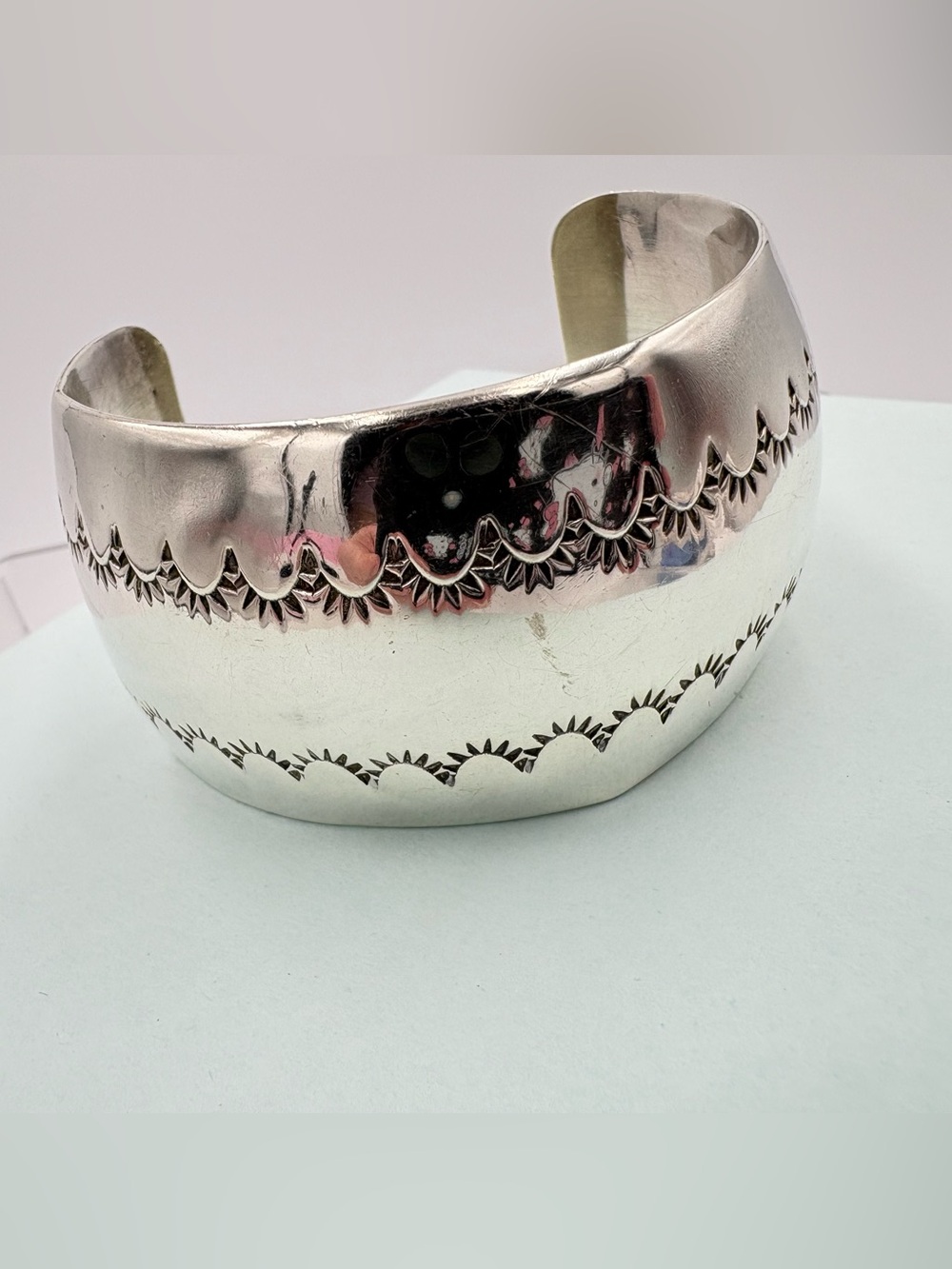 Vintage Navajo Stamped Wide Sterling Silver Cuff Bracelet
